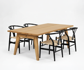 Aubrey White Oak Dining Table (180cm) with 4 Y Wood Dining Chair, Black Set