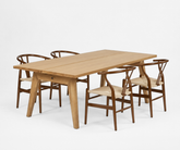 Aubrey White Oak Dining Table (180cm) with 4 Y Wood Dining Chair, Walnut Brown Set