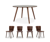 Axel Round Dining Table (120cm) with 4 Bo Dining Chair, Black Walnut Set