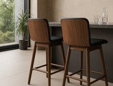 Bo Swivel Wood Counter Stool (Top Grain Leather), Black Walnut