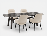 Ondula Glass Dining Table (210cm) with 4 Enzo Dining Chair, Dune Sand Set