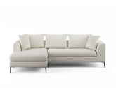 Natalia Left Facing L-Shape Sofa (Chaise 95) Fabric CAT A1 White Granite Black Metal Delivery in 6-8 Weeks