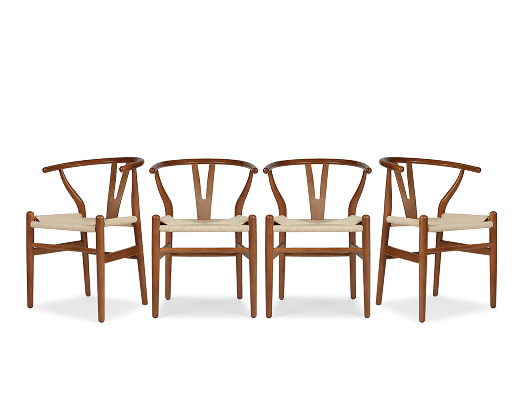 Y Wood Dining Chair, Walnut Brown, Set of 4
