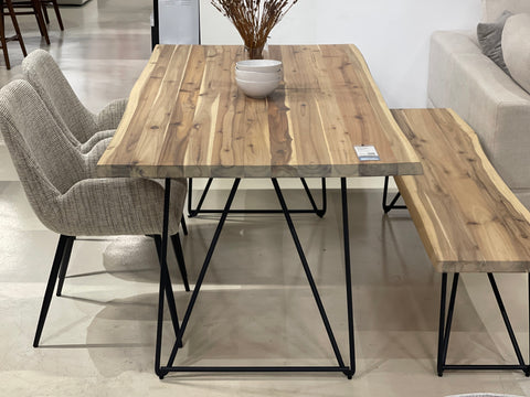 Barcelona Live Edge Solid Wood Dining Table, Whitewash (Free Barcelona Bench)
