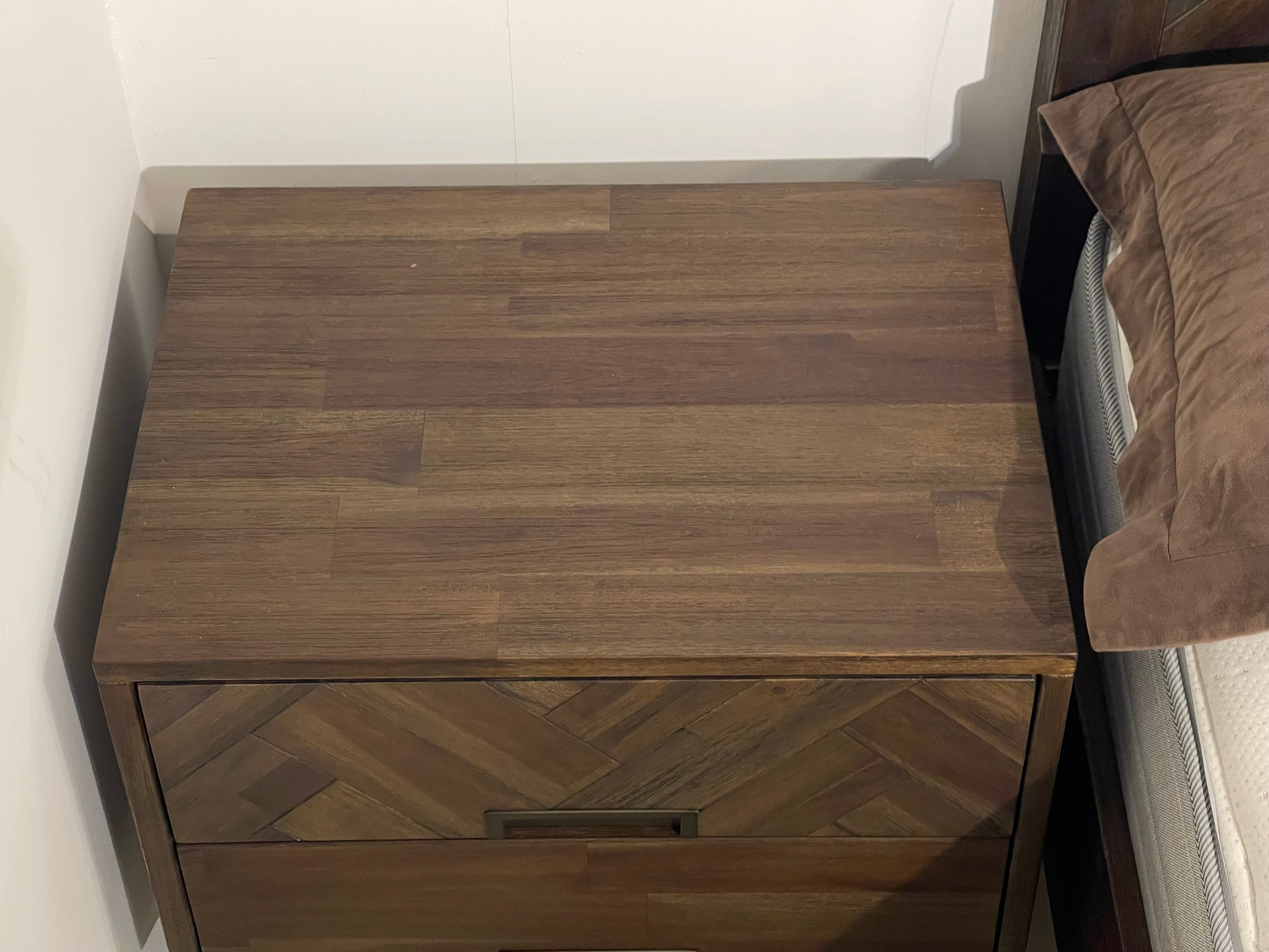 Austin Herringbone Solid Wood Bedside Table