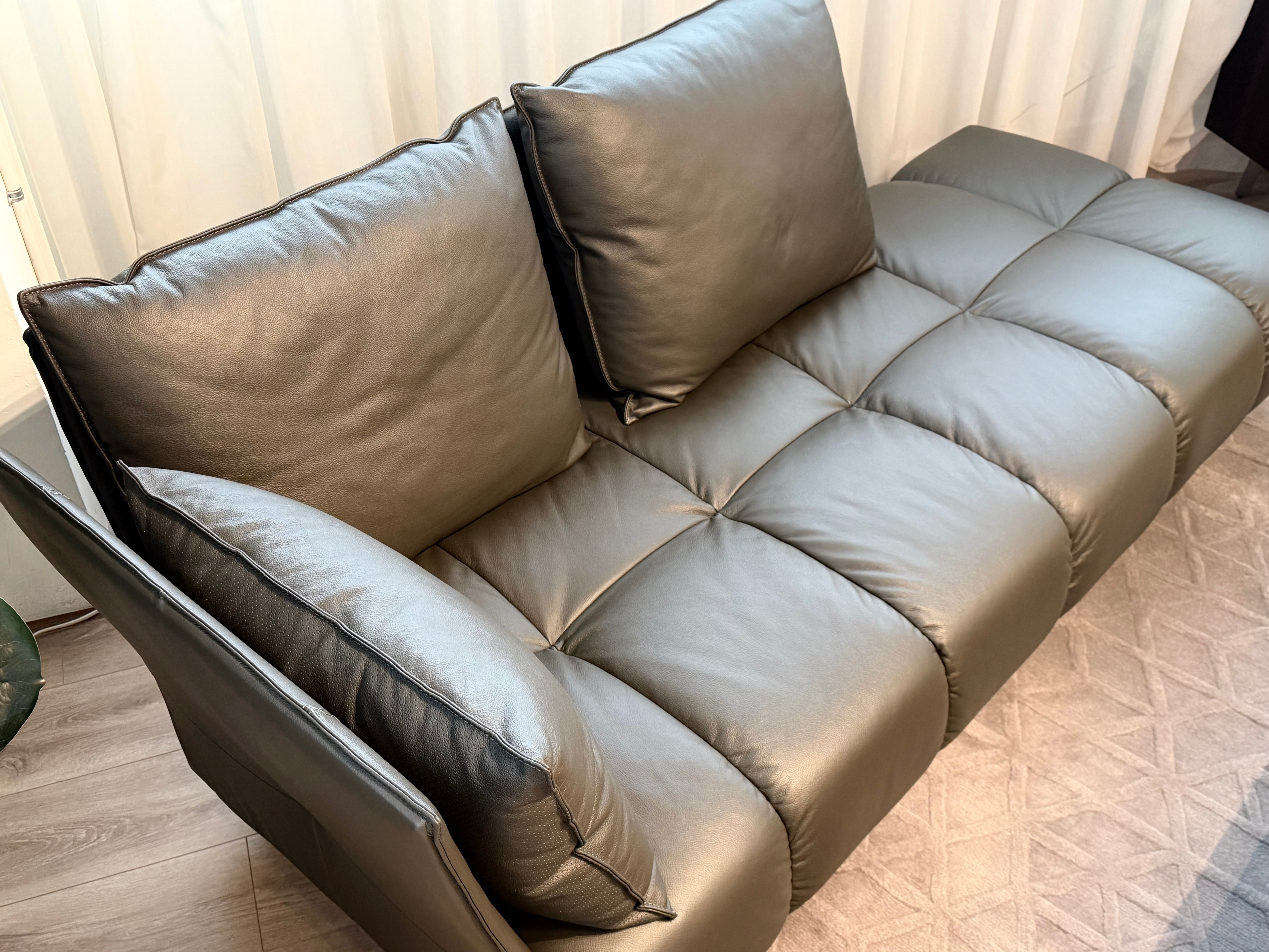 Nico Left Facing Leather Corner Chaise, Dark Grey