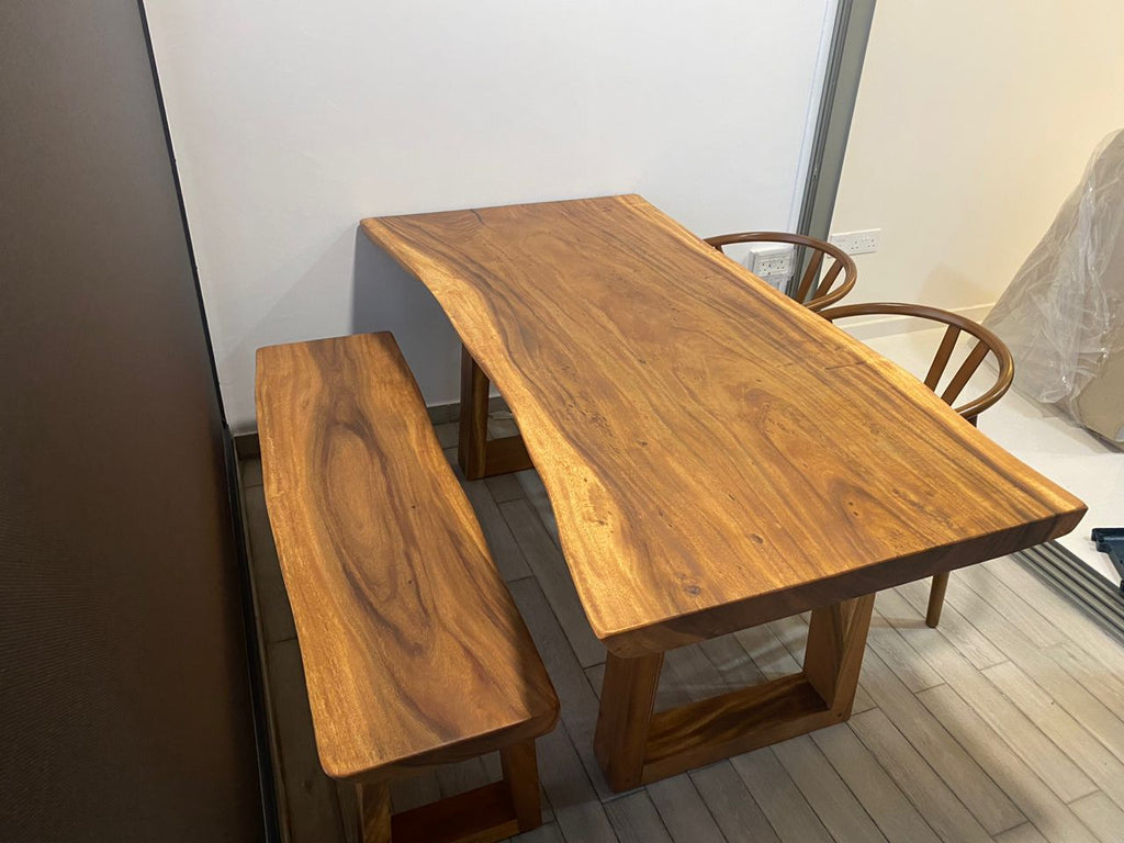 Hudson Suar Wood Dining Bench, Natural (Customisable Solid Slab Wood)