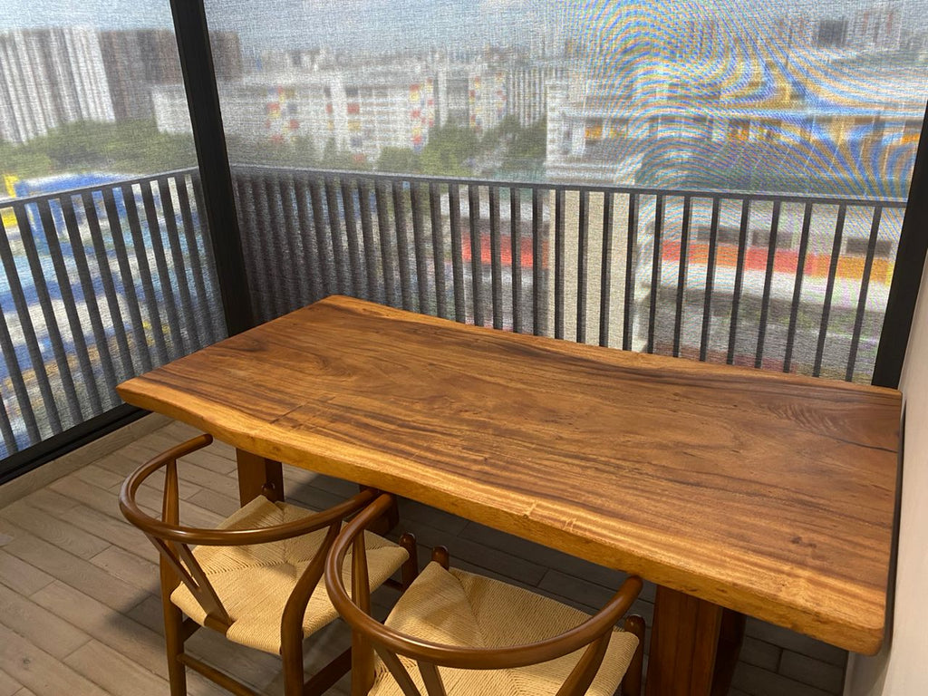 Hudson Suar Live Edge Solid Wood Dining Table, Natural (Customisable Solid Slab Wood)