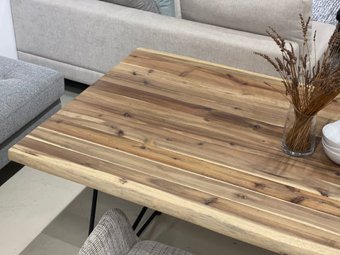Barcelona Live Edge Solid Wood Dining Table, Whitewash (Free Barcelona Bench)