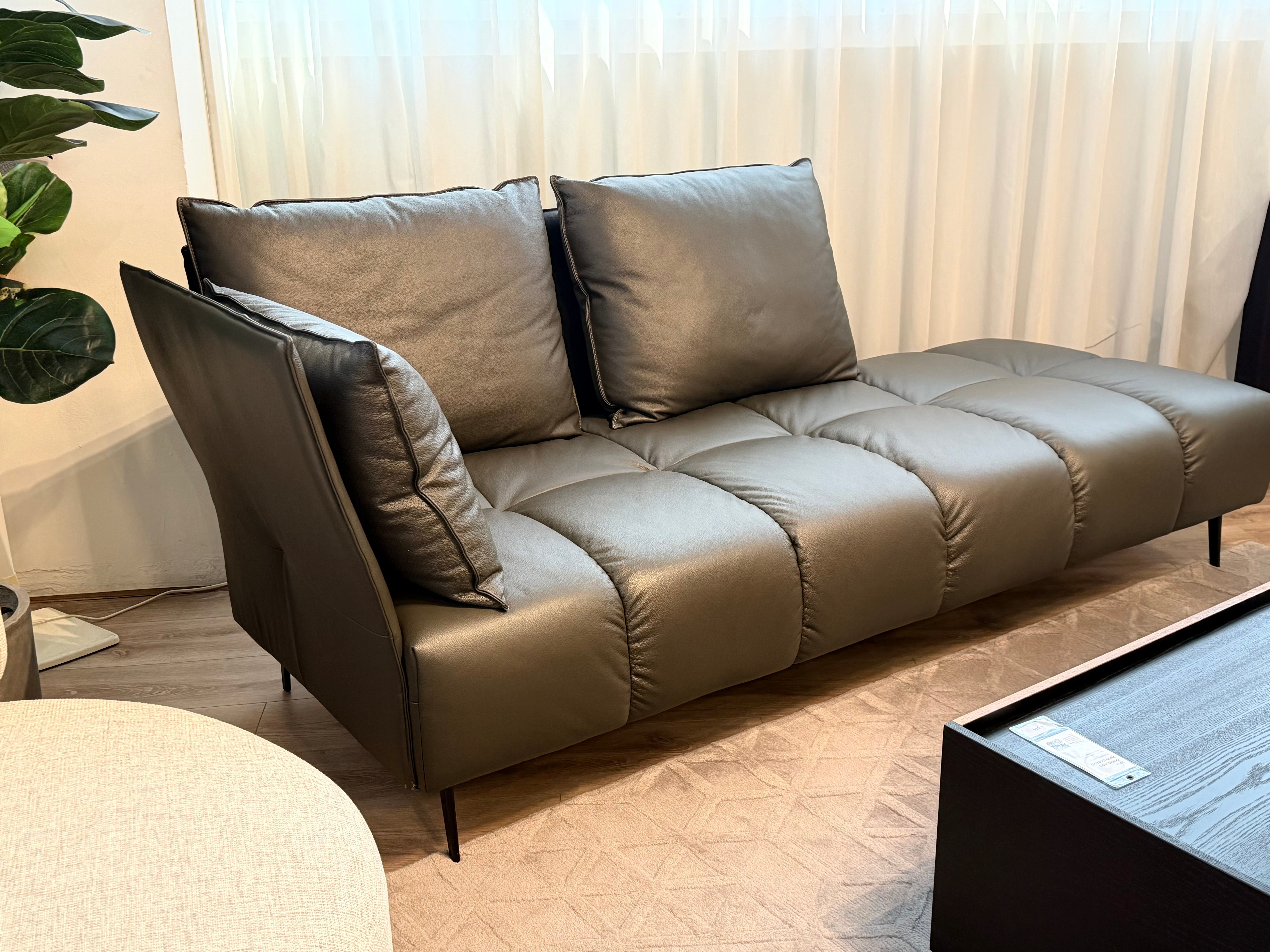 Nico Left Facing Leather Corner Chaise, Dark Grey