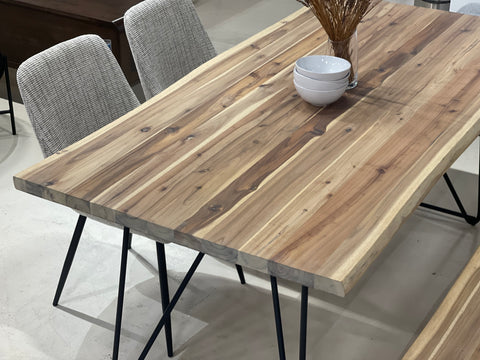 Barcelona Live Edge Solid Wood Dining Table, Whitewash (Free Barcelona Bench)