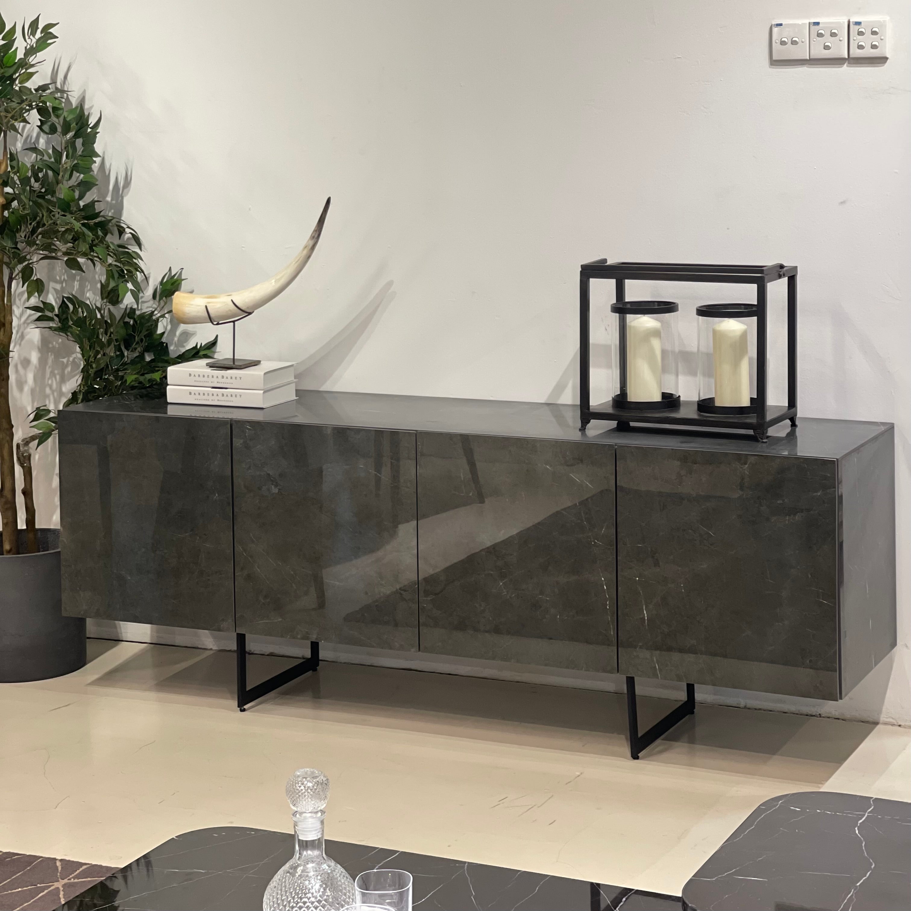 Etna Sintered Stone Sideboard, Grey (Glossy)
