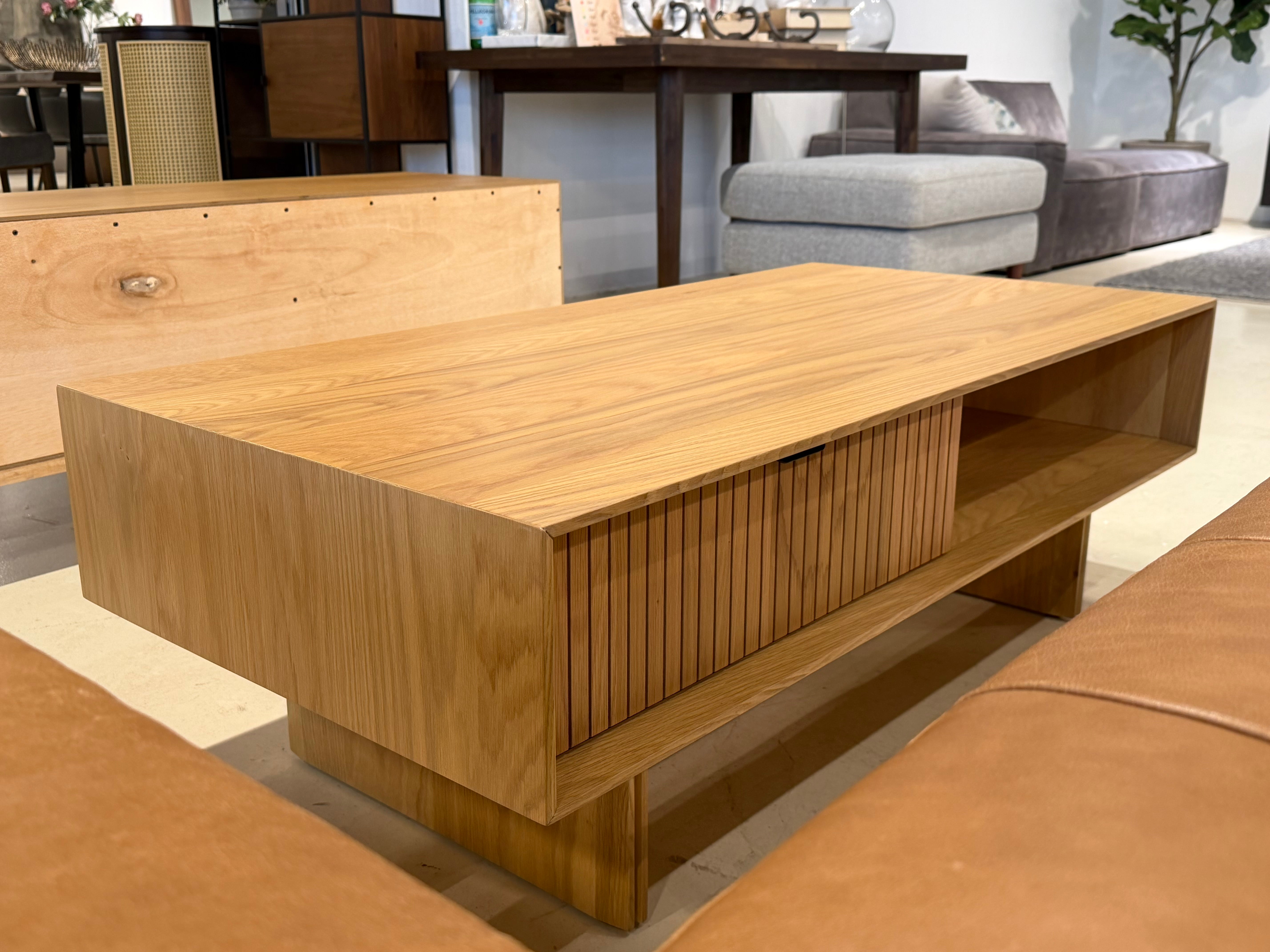Riley Wood Coffee Table, Natural Oak (with Storage)