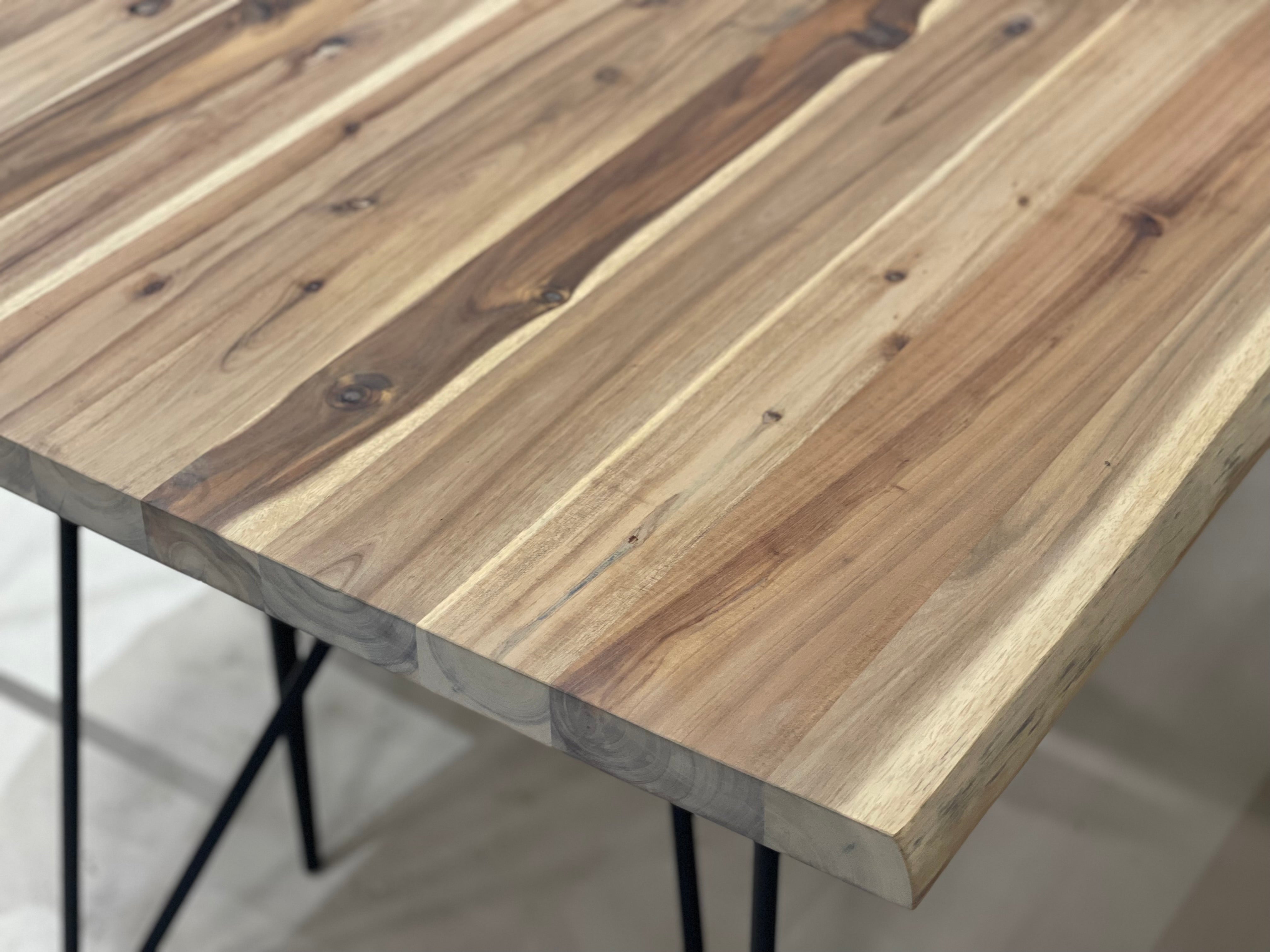 Barcelona Live Edge Solid Wood Dining Table, Whitewash (Free Barcelona Bench)