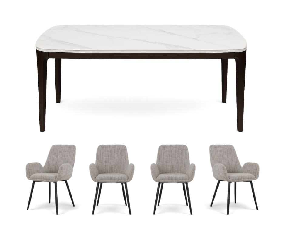 Adrien Sintered Stone Dining Table (180cm) with 4 Kinsley Dining Chair Set