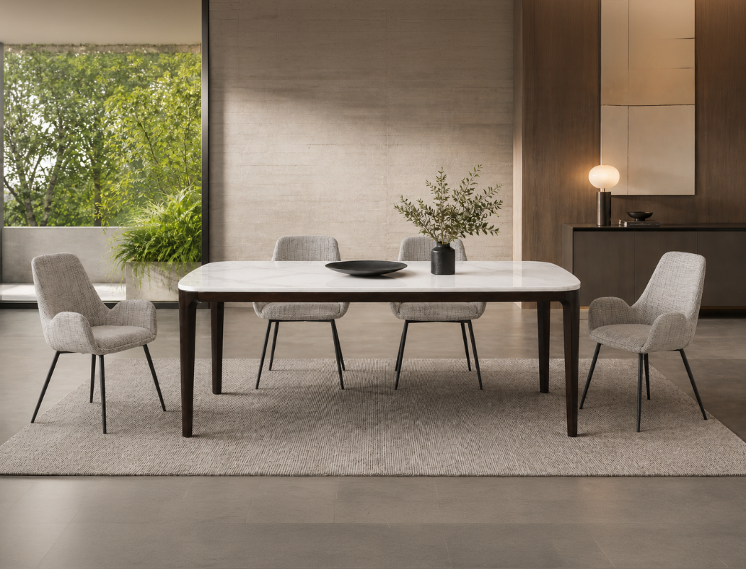Adrien Sintered Stone Dining Table (180cm) with 4 Kinsley Dining Chair Set
