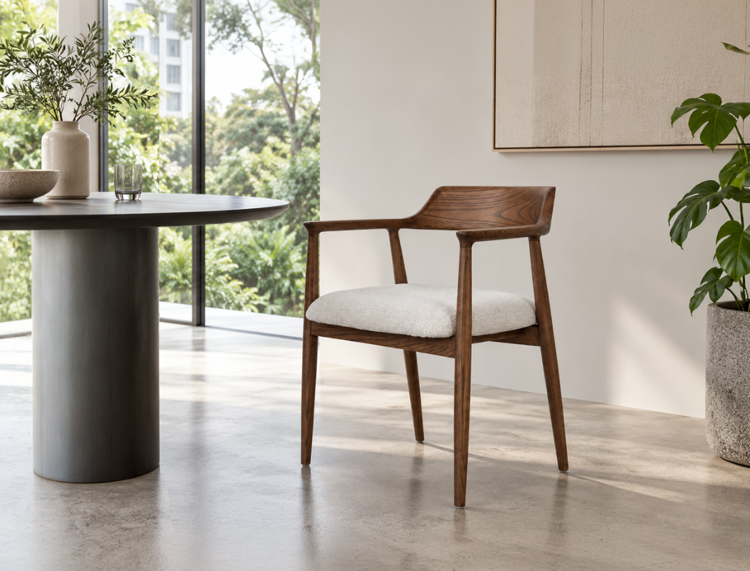 Althea Solid Wood Dining Arm Chair, Pebble Mist