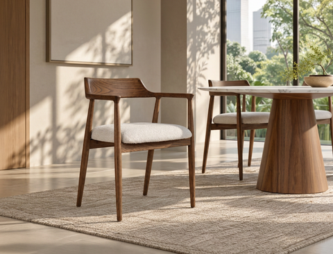 Althea Solid Wood Dining Arm Chair, Pebble Mist