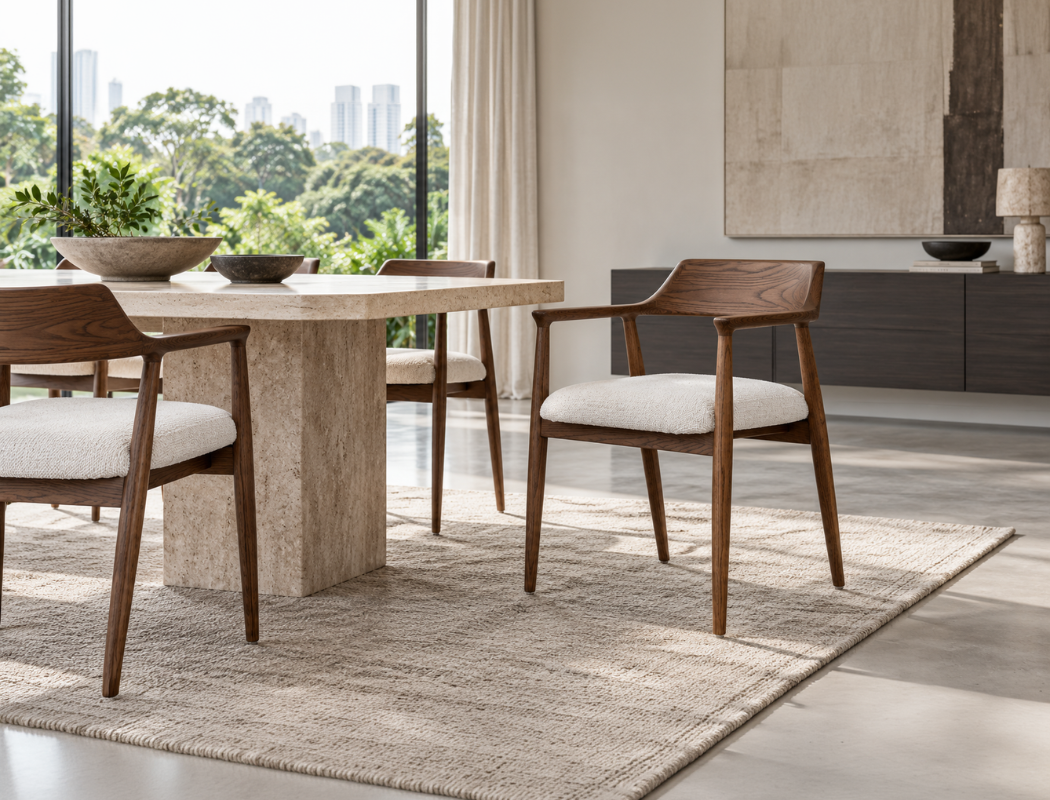 Althea Solid Wood Dining Arm Chair, Pebble Mist