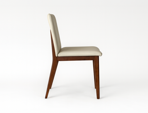 Antonia Solid Wood Dining Chair (Top Grain Leather), Beige