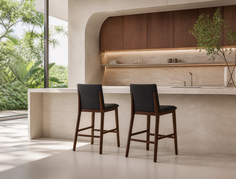 Antonia Solid Wood Counter Stool (Top Grain Leather), Dark Brown