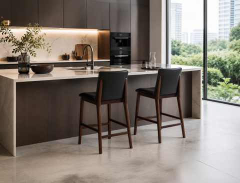 Antonia Solid Wood Counter Stool (Top Grain Leather), Dark Brown