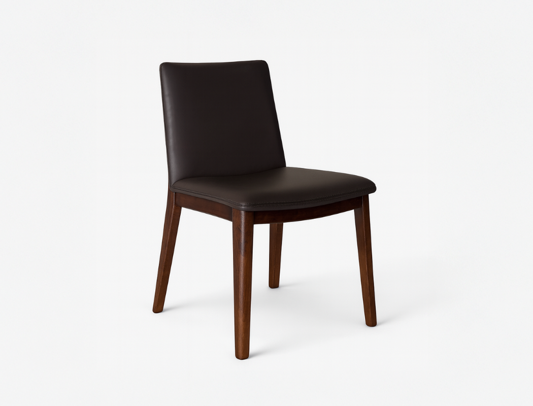 Antonia Solid Wood Dining Chair (Top Grain Leather), Dark Brown