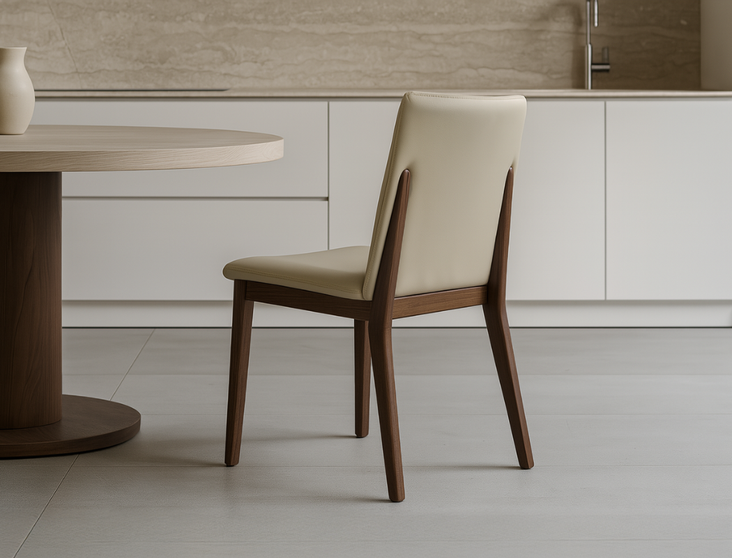 Antonia Solid Wood Dining Chair (Top Grain Leather), Beige