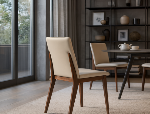 Antonia Solid Wood Dining Chair (Top Grain Leather), Beige