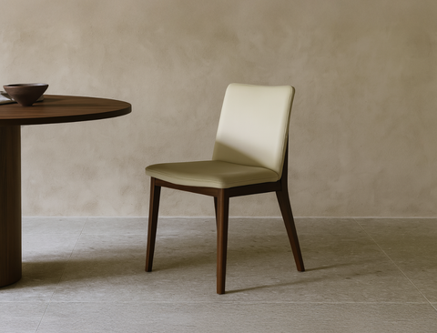 Antonia Solid Wood Dining Chair (Top Grain Leather), Beige