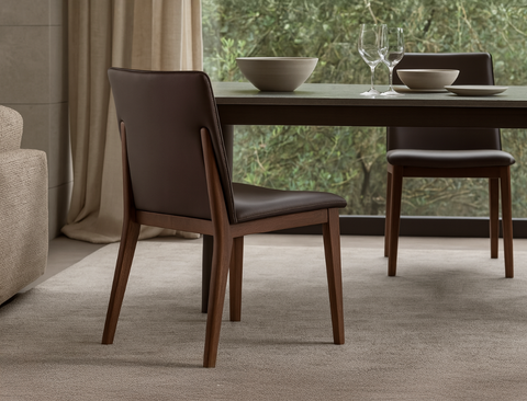 Antonia Solid Wood Dining Chair (Top Grain Leather), Dark Brown