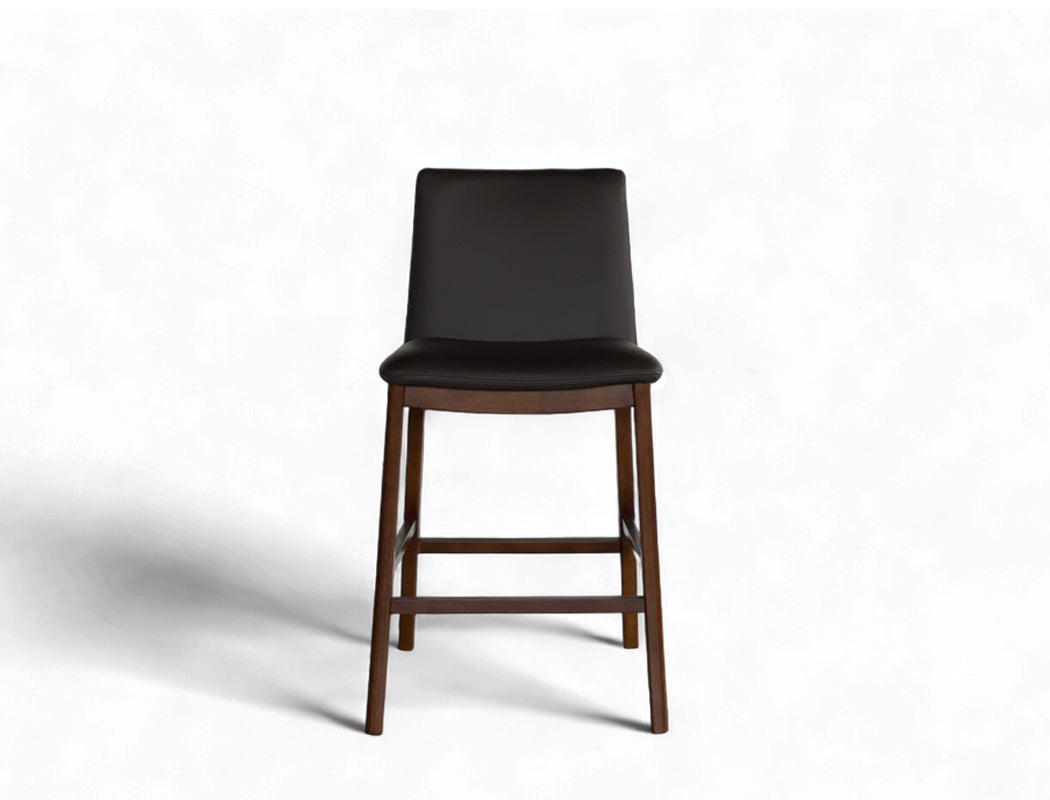 Antonia Solid Wood Counter Stool (Top Grain Leather), Dark Brown
