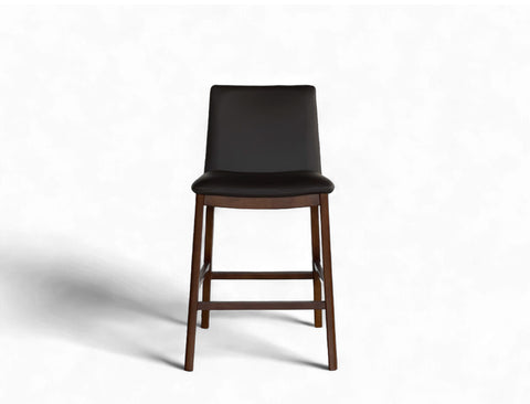 Antonia Solid Wood Counter Stool (Top Grain Leather), Dark Brown