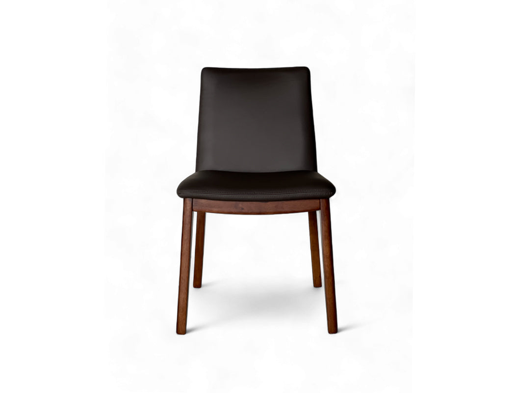 Antonia Solid Wood Dining Chair (Top Grain Leather), Dark Brown