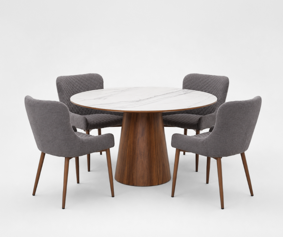 Aspen Dining Table (120cm) with 4 Justina Chair, Smoke Grey Set