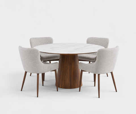 Aspen Dining Table (120cm) with 4 Justina Chair, Stone Grey Set