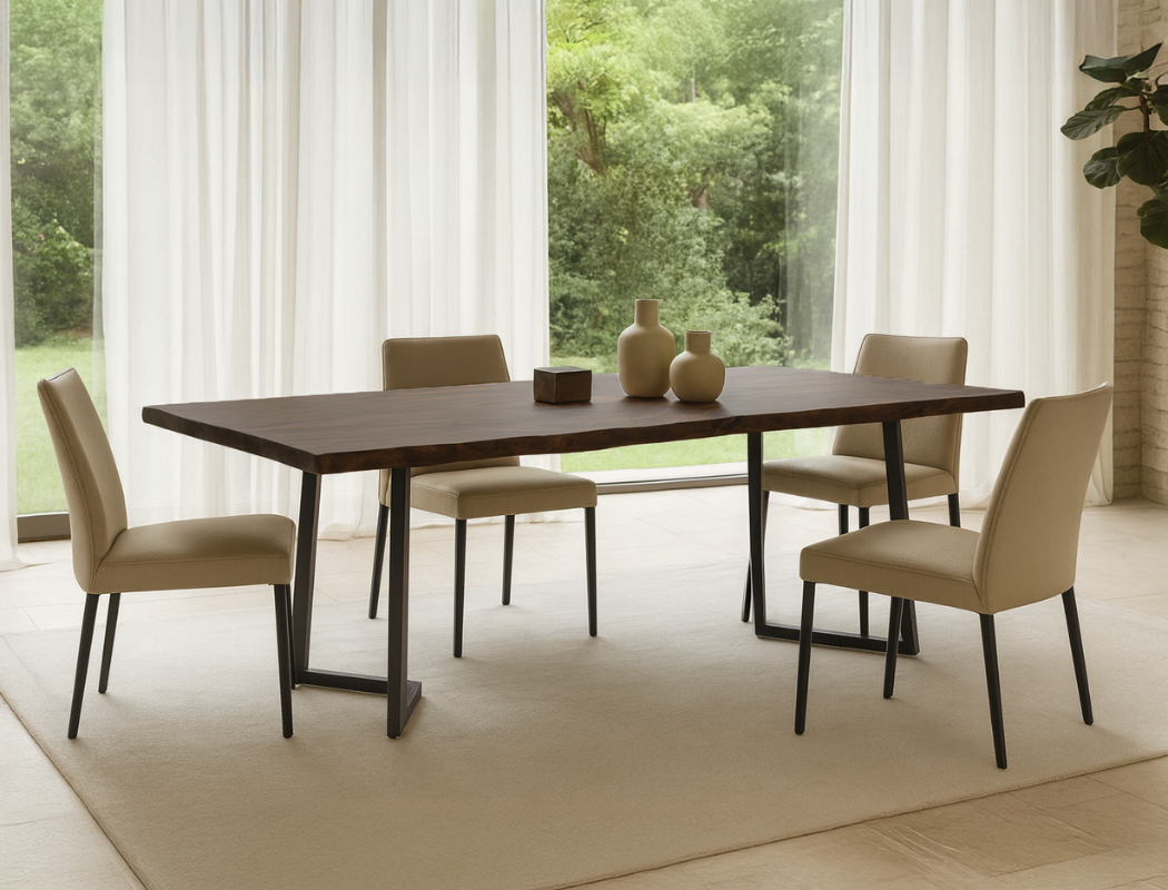 Aster Live Edge Solid Wood Dining Table, Dark Walnut (180cm)