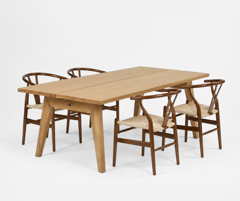 Aubrey White Oak Dining Table (180cm) with 4 Y Wood Dining Chair, Walnut Brown Set