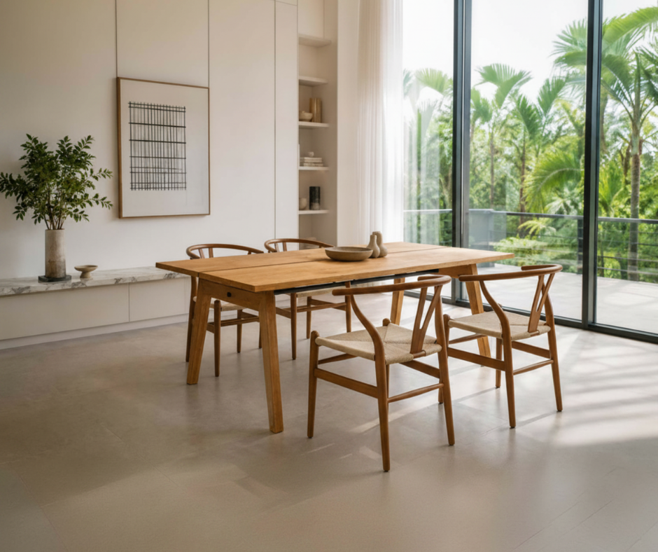 Aubrey White Oak Dining Table (180cm) with 4 Y Wood Dining Chair, Walnut Brown Set