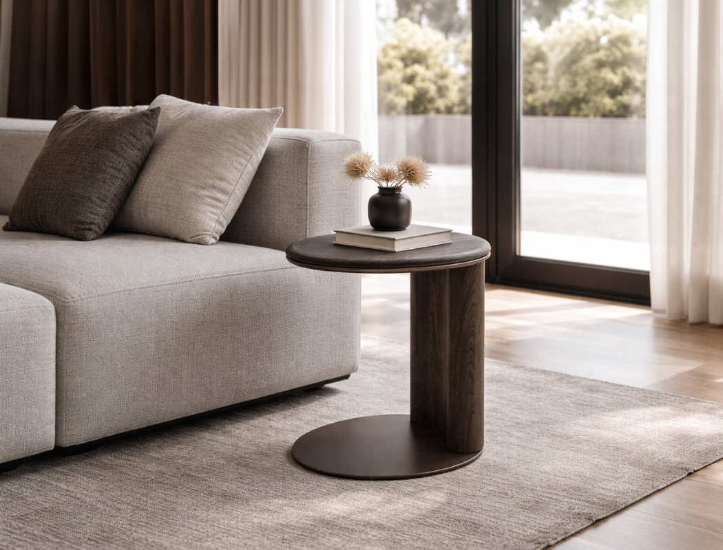 Aurelia C-Shaped Side Table, Smoked Oak