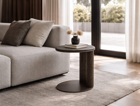 Aurelia C-Shaped Side Table, Smoked Oak