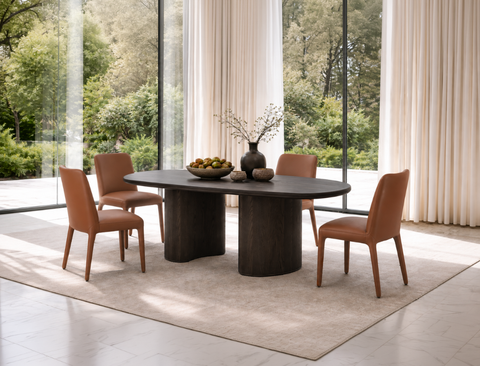 Aurelia Wood Dining Table (180cm) with 4 Paolo Dining Chair, Camel Set