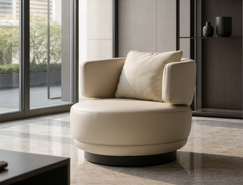 Aurora Swivel Armchair (Top Grain Leather), Beige