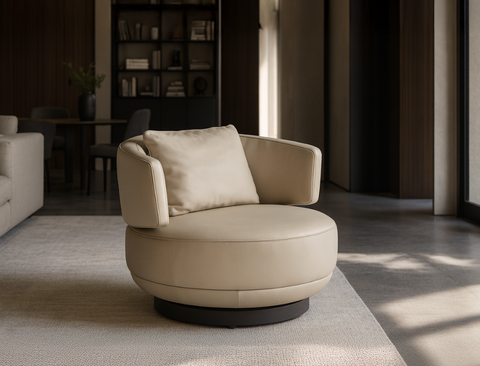 Aurora Swivel Armchair (Top Grain Leather), Beige