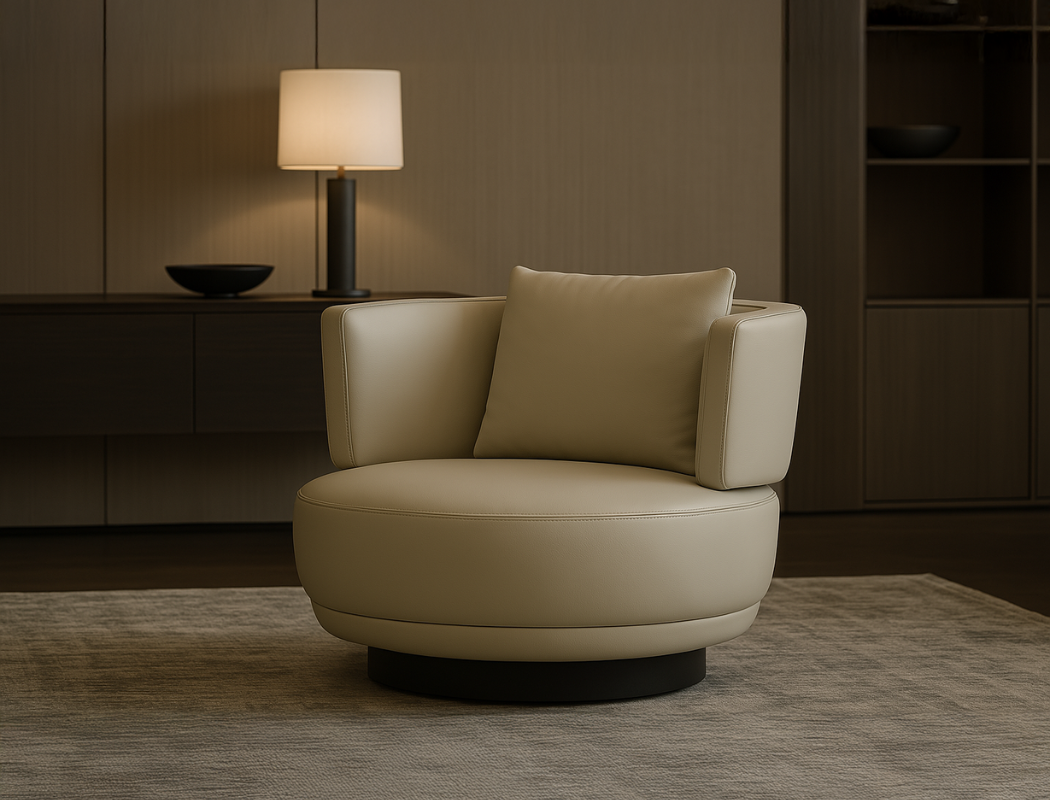 Aurora Swivel Armchair (Top Grain Leather), Beige