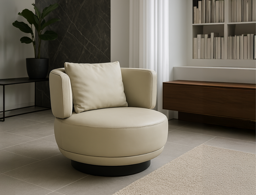 Aurora Swivel Armchair (Top Grain Leather), Beige