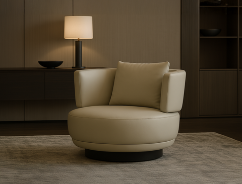 Aurora Swivel Armchair (Top Grain Leather), Beige