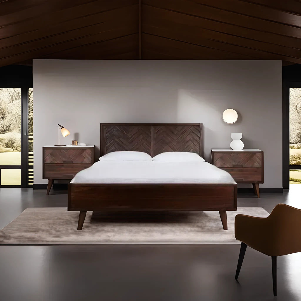 Austin Wood Queen Bed Frame with 2 Bedside Tables Set