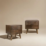 Austin Herringbone Solid Wood Bedside Table, Set of 2