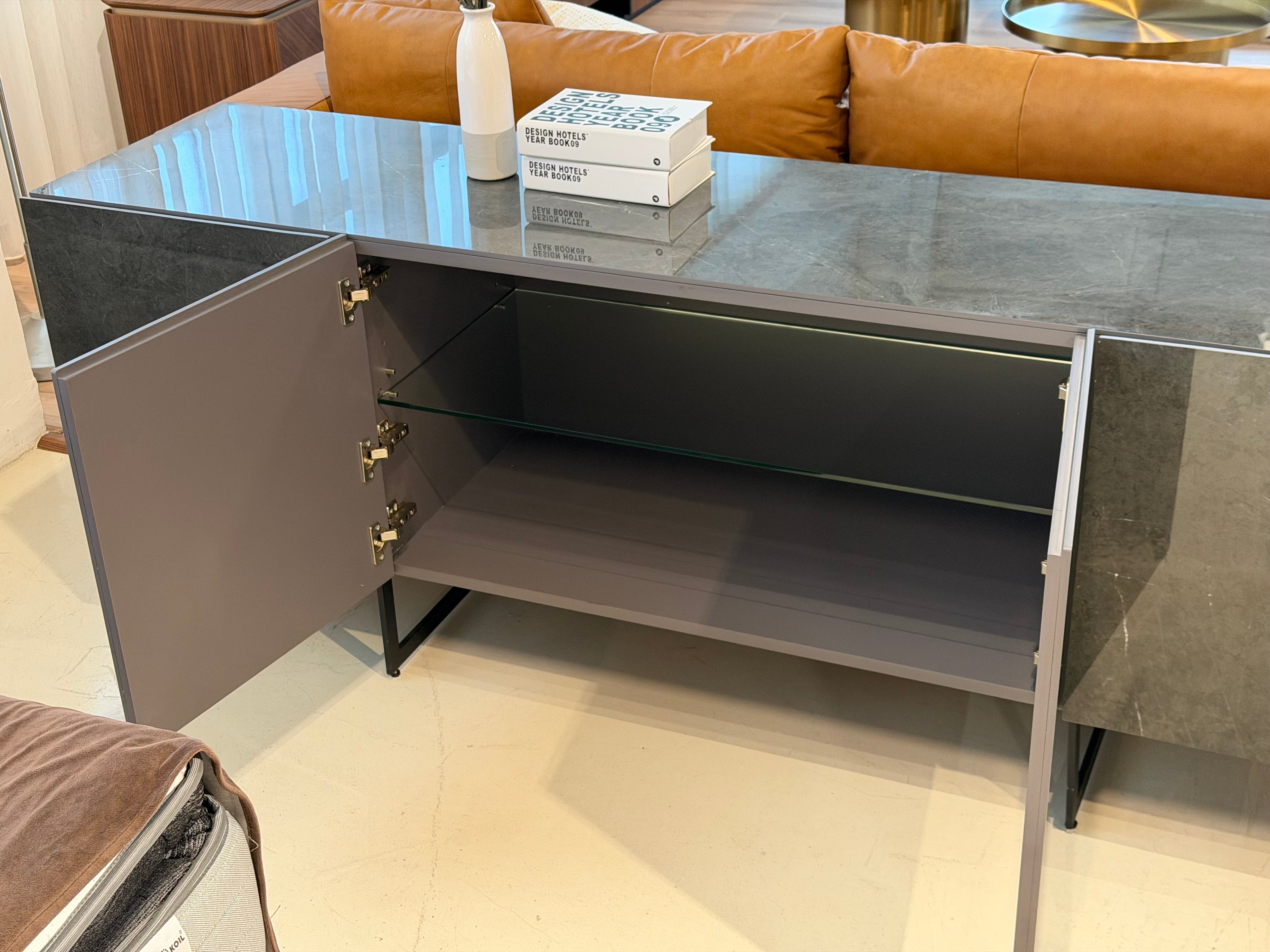 Etna Sintered Stone Sideboard, Grey (Glossy)